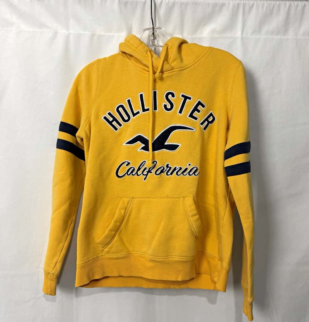 Hollister Men's Yellow Fleece Pullover Hoodie Y2K Sz Small